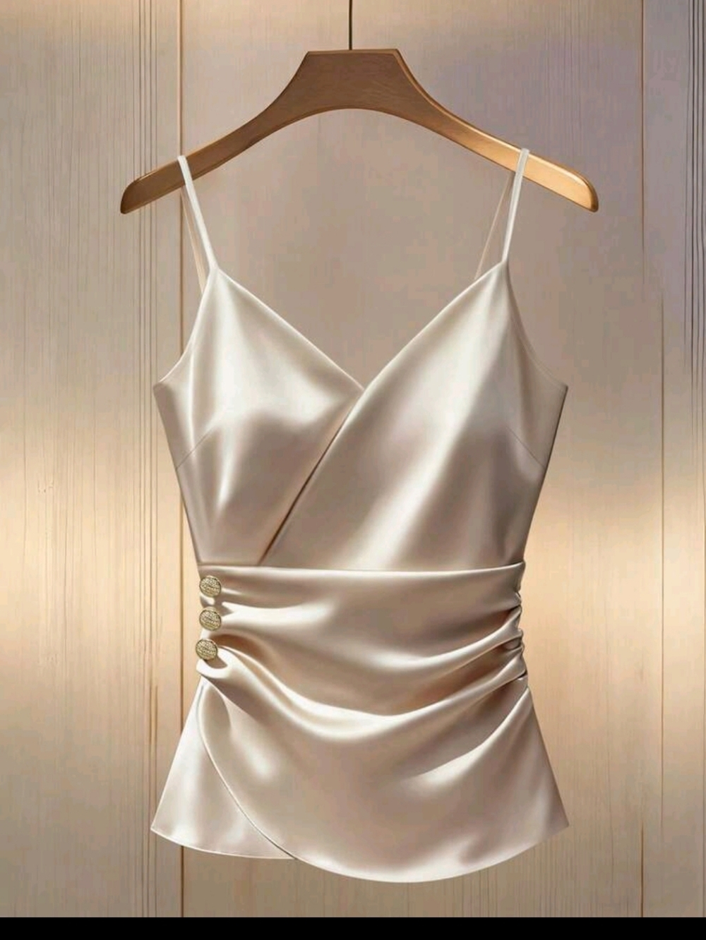 V-Neck Ruched Cami Top in Cream